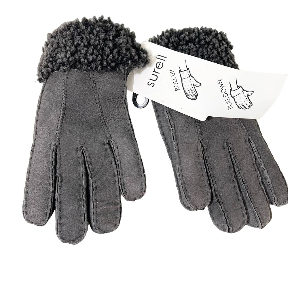Surell Shearling Lamb Wrist Gloves M Gray Sheepskin Winter Holidays Cozy NWT